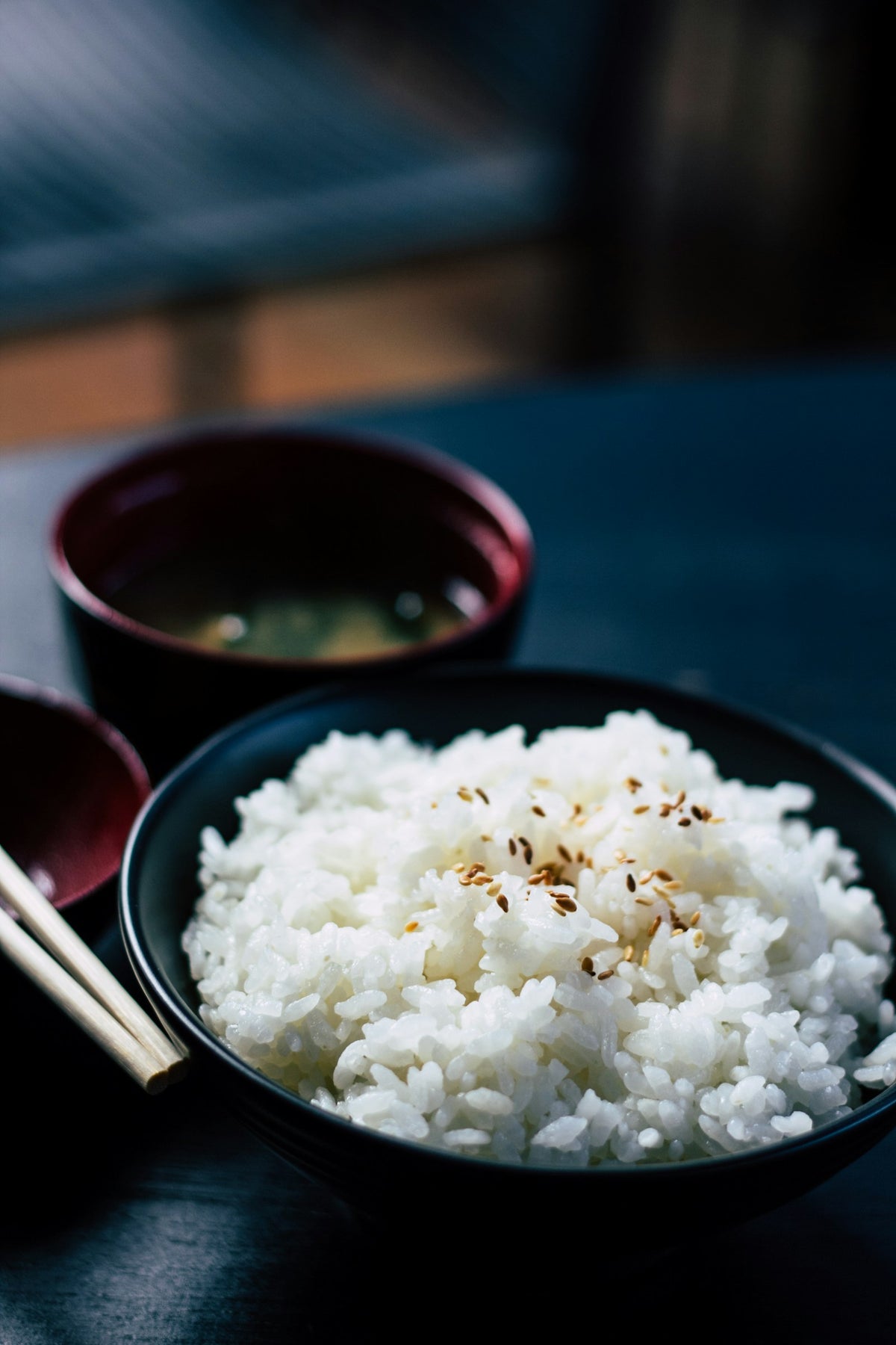 Bowl of white rice with sesame